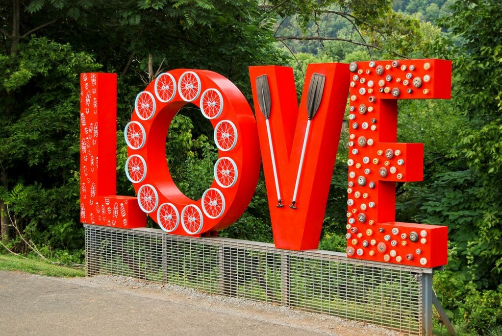 Lynchburg Love sign downtown, Percival's Island